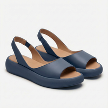 Damen Plateau Sandalen mit Slingback Riemen und offener Zehenpartie – Blau