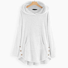 Elisabeth | Damen Plüsch Hoodie Pullover weicher Fleece-Reißverschluss-Sweatshirt mit Katzenmotiv – Weiß