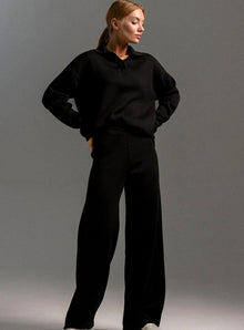 Elisabeth | Damen Polopullover und Weitbein-Hosen-Set Locker Geschnitten Zweiteilig – Schwarz