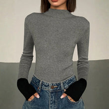 Damen Pullover mit langen Ärmeln Bündchen und Rollkragen ohne Verschluss – Grau