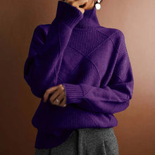 Damen Pullover mit Rollkragen und Strickmuster – Dunkellila