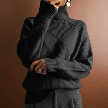 Damen Pullover mit Rollkragen und Strickmuster – Schwarz