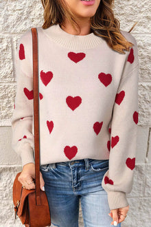 Damen Pullover mit Rundhalsausschnitt und Herzmuster – Rosa
