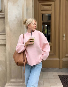 Damen-Pullover mit Rundhalsausschnitt und langen Ärmeln – Rosa