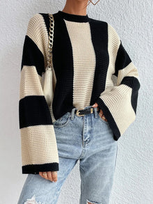 Damen Pullover mit Rundhalsausschnitt und Streifenmuster – Cremefarben