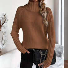 Clara | Damen Rollkragen Turtleneck Sweater Rippstrick Langarm Pullover – Braun