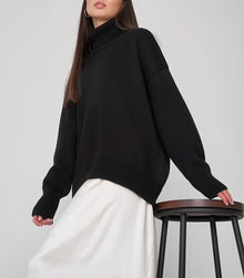 Damen Rollkragenpullover mit hohem Kragen und elastischen Bündchen – Schwarz