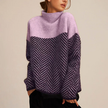 Damen Rollkragenpullover mit Strickmuster und langen Ärmeln – Flieder-Violett