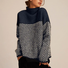 Damen Rollkragenpullover mit Strickmuster und langen Ärmeln – Nachtblau