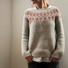 Frieda | Damen Rundhals Fair-Isle Knit Sweater Isländischer Strickpullover – Grau