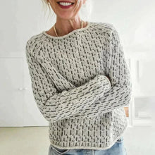 Damen Rundhals Strickpullover mit geripptem Saum und Bündchen – Grau
