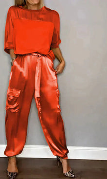 Damen Zweiteiler mit Oberteil und Cargohose – Rot