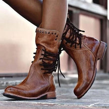 Damen Schnürstiefel mit Nieten und Blockabsatz – Braun