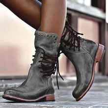 Damen Schnürstiefel mit Nieten und Blockabsatz – Grau