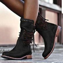 Damen Schnürstiefel mit Nieten und Blockabsatz – Schwarz