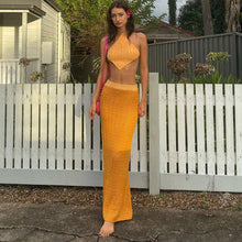 Damen Set mit Haltertop und Maxirock – Orange