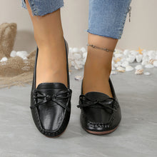 Damen Slipper-Loafer mit Schleifendetail und Genähter Oberfläche – Schwarz