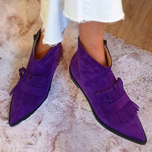 Marie | Damen Spitze Fransen Ankle Boots Lila Velours Mokassin-Stiefeletten – Lila