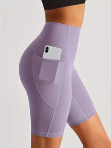 Damen Sport-Leggings Shorts mit Tasche – Lila