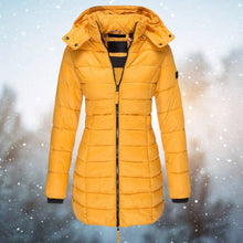 Luisa | Damen Steppjacke Kapuze Langer Schnitt Warme Winterjacke – Gelb