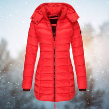 Luisa | Damen Steppjacke Kapuze Langer Schnitt Warme Winterjacke – Rot