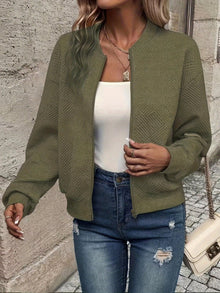 Nora | Damen Steppjacke leichte Zip-Up Jacke mit Strukturmuster – Olivgrün