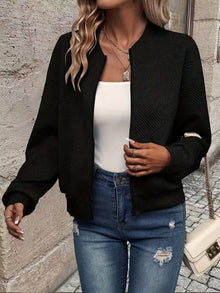 Nora | Damen Steppjacke leichte Zip-Up Jacke mit Strukturmuster – Schwarz