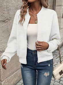 Nora | Damen Steppjacke leichte Zip-Up Jacke mit Strukturmuster – Weiß