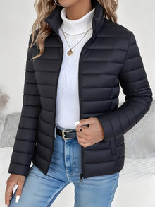 Elisabeth | Damen Steppjacke leichter Women Coat Stehkragen Reißverschluss Herbst Winter – Schwarz