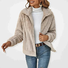 Greta | Damen Steppjacke Lässige Plüsch Reißverschluss Übergangsjacke – Aprikose