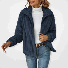 Greta | Damen Steppjacke Lässige Plüsch Reißverschluss Übergangsjacke – Marineblau