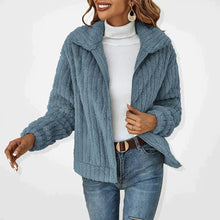 Greta | Damen Steppjacke Lässige Plüsch Reißverschluss Übergangsjacke – Blau