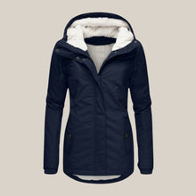 Elfriede | Damen Steppjacke mit Fleecefutter verstellbarer Kapuze Winterjacke – Blau