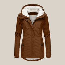 Elfriede | Damen Steppjacke mit Fleecefutter verstellbarer Kapuze Winterjacke – Braun