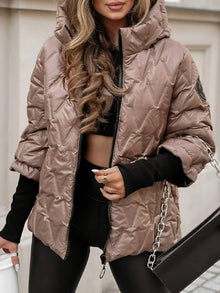 Damen Steppjacke mit Kapuze und Reißverschluss – Braun