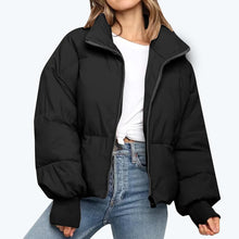 Damen Steppjacke mit Reißverschluss und Stehkragen – Schwarz