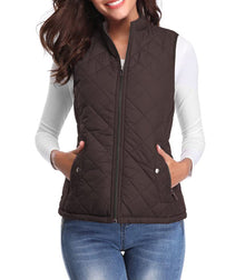 Leonie | Damen Steppweste leicht gefütterte Puffer Vest Women Reißverschluss – Braun