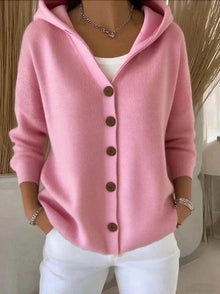 Annika | Damen Strick-Cardigan mit Kapuze Knopfleiste Relaxed Fit – Rosa