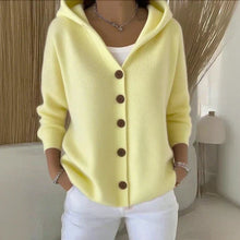 Annika | Damen Strick-Cardigan mit Kapuze Knopfleiste Relaxed Fit – Gelb