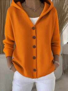 Annika | Damen Strick-Cardigan mit Kapuze Knopfleiste Relaxed Fit – Orange