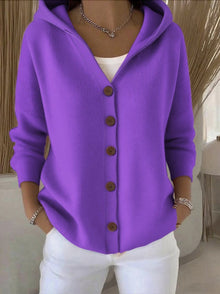 Annika | Damen Strick-Cardigan mit Kapuze Knopfleiste Relaxed Fit – Lila