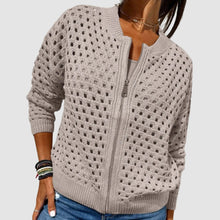 Elfriede | Damen Strick-Cardigan mit Lochmuster und Reißverschluss – Khaki