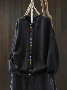 Damen Strickjacke mit bunten Knöpfen – Schwarz