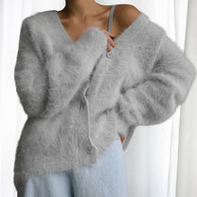 Damen Strickjacke mit V-Ausschnitt und Knöpfen – Hellgrau