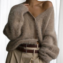 Damen Strickjacke mit V-Ausschnitt und Knöpfen – Khaki