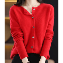 Damen Strickjacke Mit Knöpfen und V-Ausschnitt – Rot