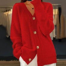 Johanna | Damen Strickjacke mit langen Ärmeln Zopfmuster V-Ausschnitt Cardigan – Rot