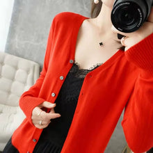 Damen Strickjacke mit V-Ausschnitt und Knopfleiste – Rot