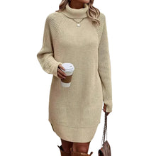 Damen Strickkleid mit Rollkragen und Rippbund – Beige