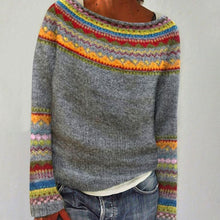 Hannah | Damen Strickpullover mit Buntem Muster für den Alltag Rundhalsausschnitt – Grau / Orange